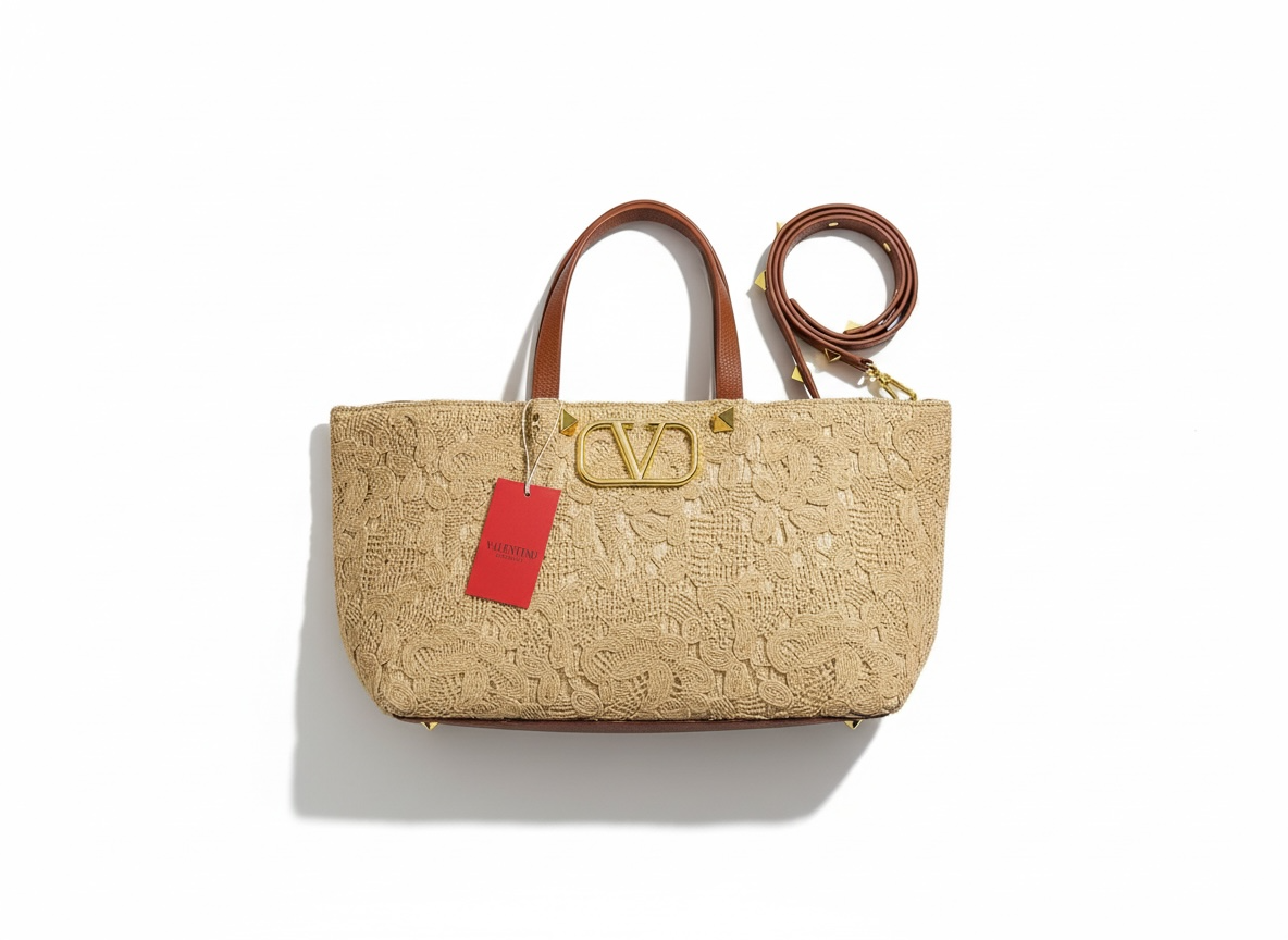 Valentino Garavani Lace Tote – Beige VLogo Handbag 🤎✨