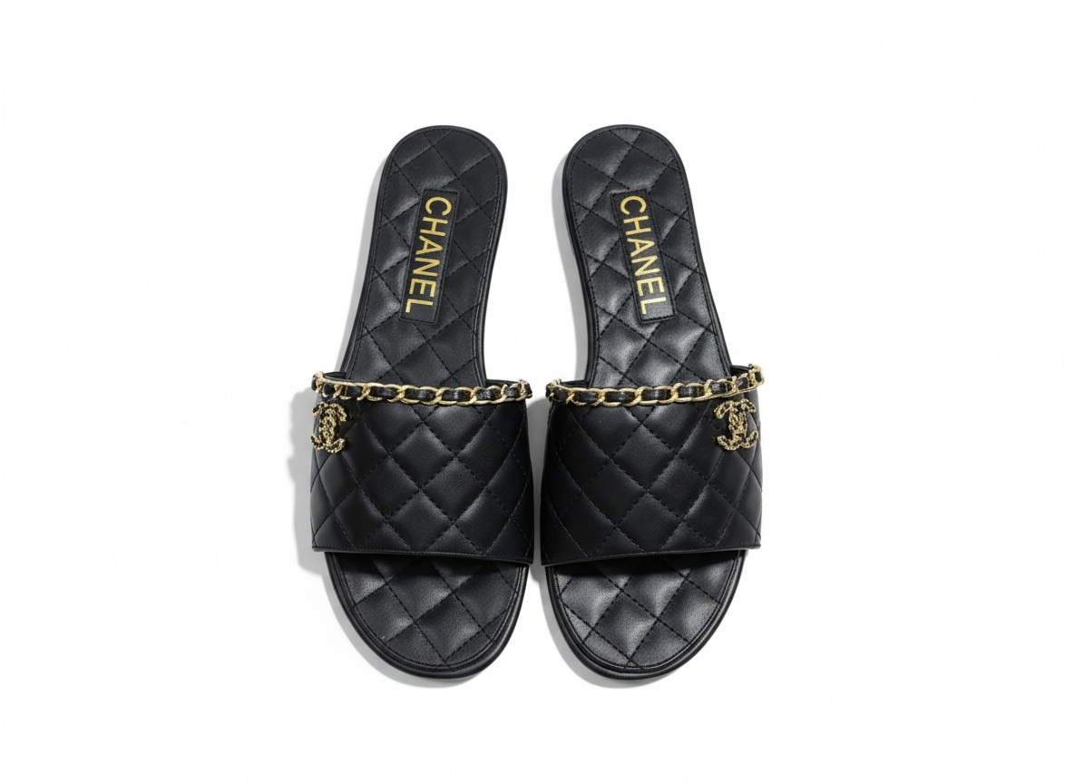 CHANEL Quilted Chain Slides – Black Gold 🖤✨ | Effortless Luxury Comfort