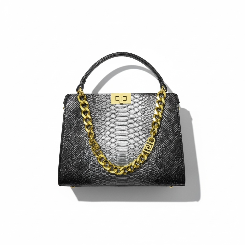 Fendi Snake-Embossed Black Handbag 🖤✨ | Luxury Chain Statement Bag