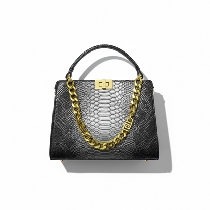 Fendi Snake-Embossed Black Handbag 🖤✨ | Luxury Chain Statement Bag