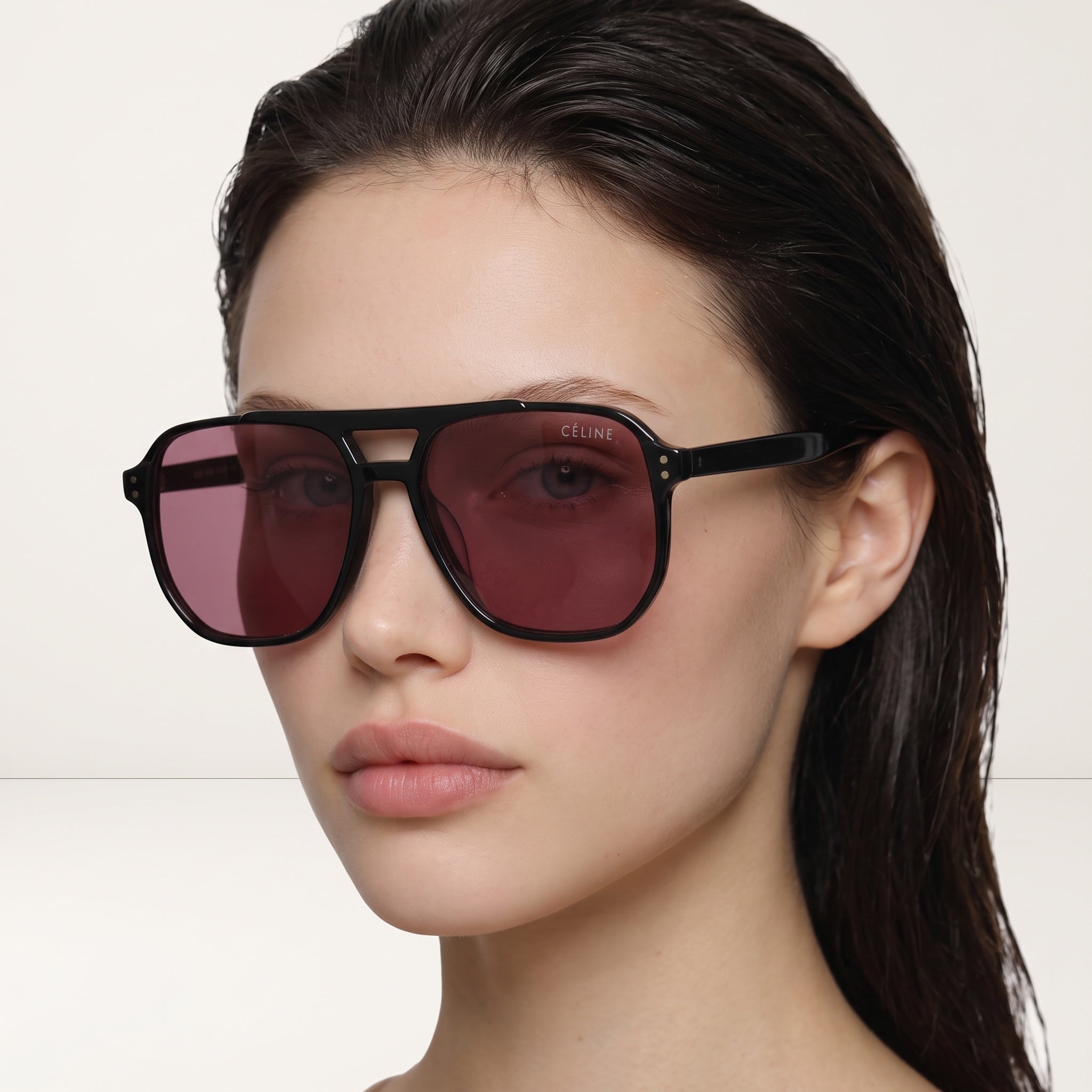 Céline oversized black frame sunglasses with burgundy lenses