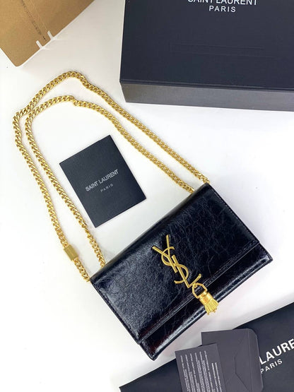 Saint Laurent Monogram Kate Bag with Gold Tassel