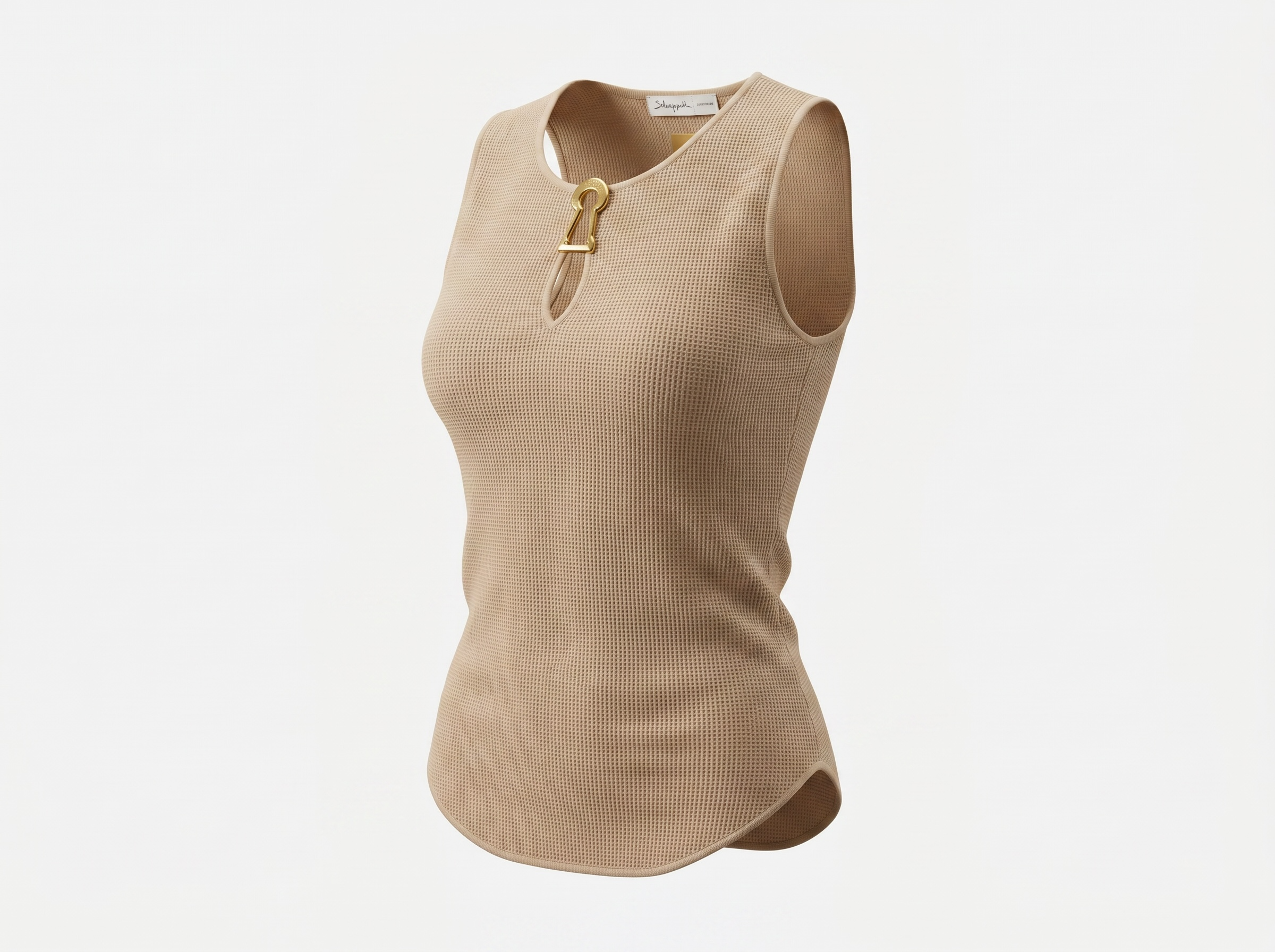 🤎 Schiaparelli Keyhole Ribbed Knit Tank Top – Beige
