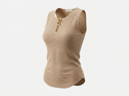 🤎 Schiaparelli Keyhole Ribbed Knit Tank Top – Beige