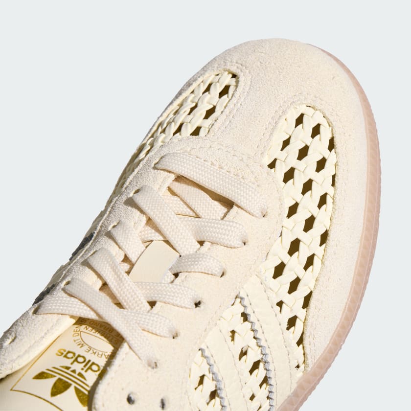 Cream Adidas Samba mule with woven upper and gum sole, backless slip-on style