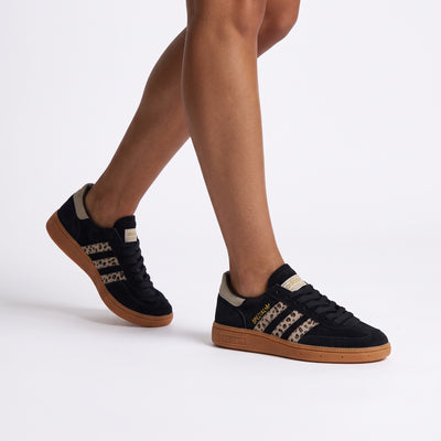 adidas Spezial black sneakers with leopard three-stripes and gum sole