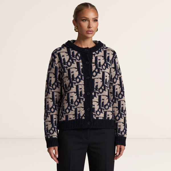 Christian Dior Cardigan – Beige Navy Monogram 🧶✨ one size