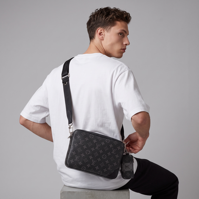 🖤 Louis Vuitton Monogram Eclipse Messenger Bag with Coin Pouch – Black