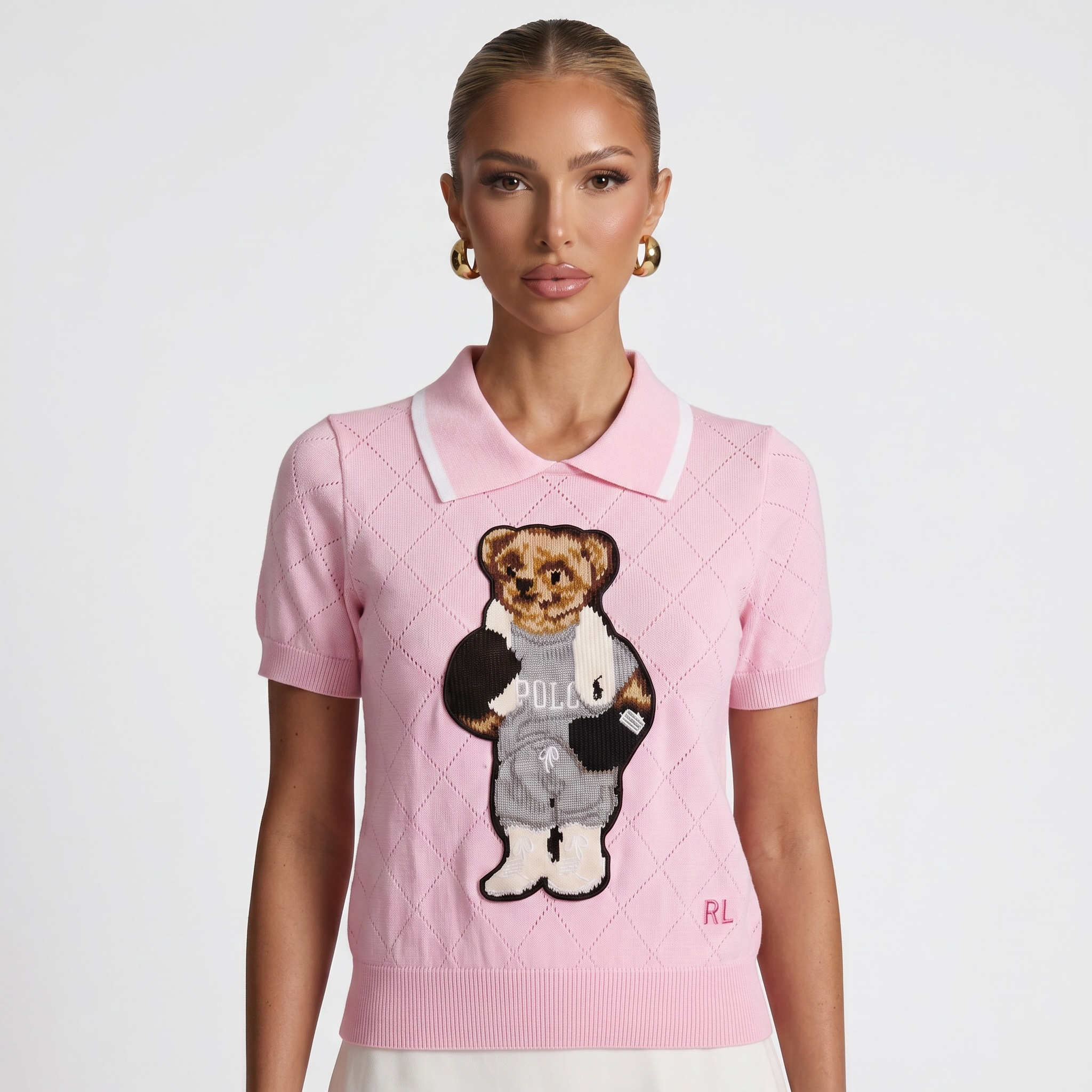 🧸 Polo Ralph Lauren Bear Knit Polo Sweater – Pink Edition one size