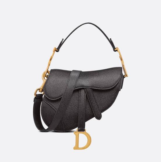 Dior mini Saddle Bag in Black Grained Leather with Gold Hardware