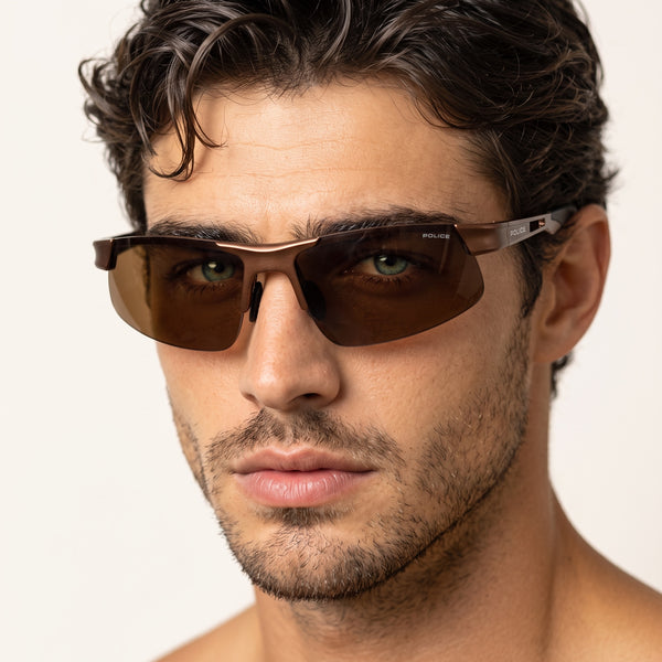 Police Sunglasses – Brown Shield Wrap 😎🕶️