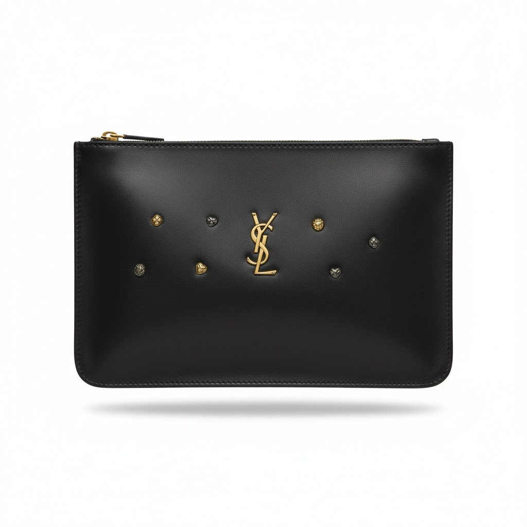 Saint Laurent YSL Studded Leather Zip Pouch 🖤✨