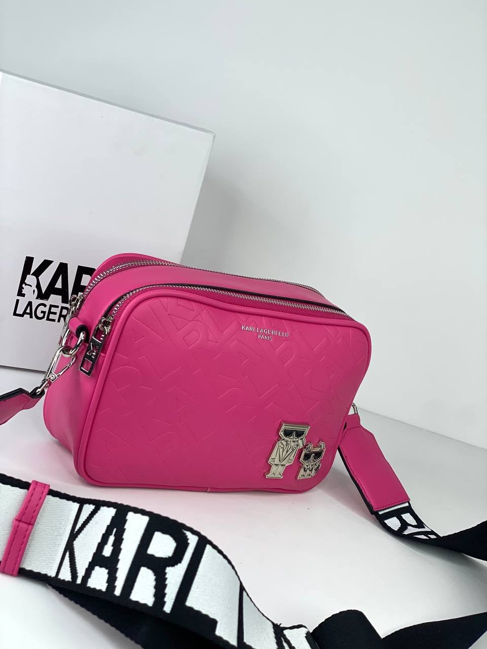 Karl Lagerfeld Embossed  Camera Bag with Iconic Pins