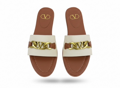 Valentino VLogo Slide Sandals 🤎✨ Gold Chain Edition