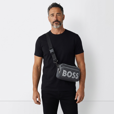 BOSS Signature Crossbody Bag – Sleek Grey Statement Shoulder Bag 🖤👜
