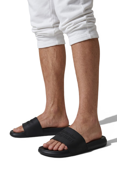 Alexander McQueen All-Black Logo Slides 🖤🔥 | Minimal Luxury Summer Essential 👑