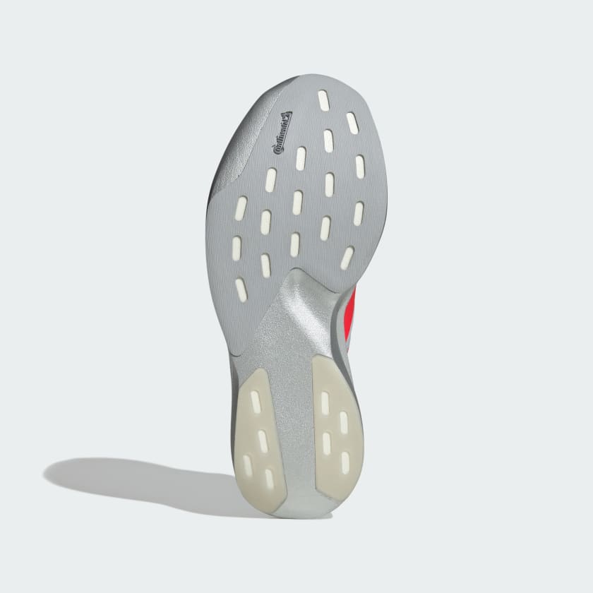 silver adidas adizero running shoe with solar red three stripes