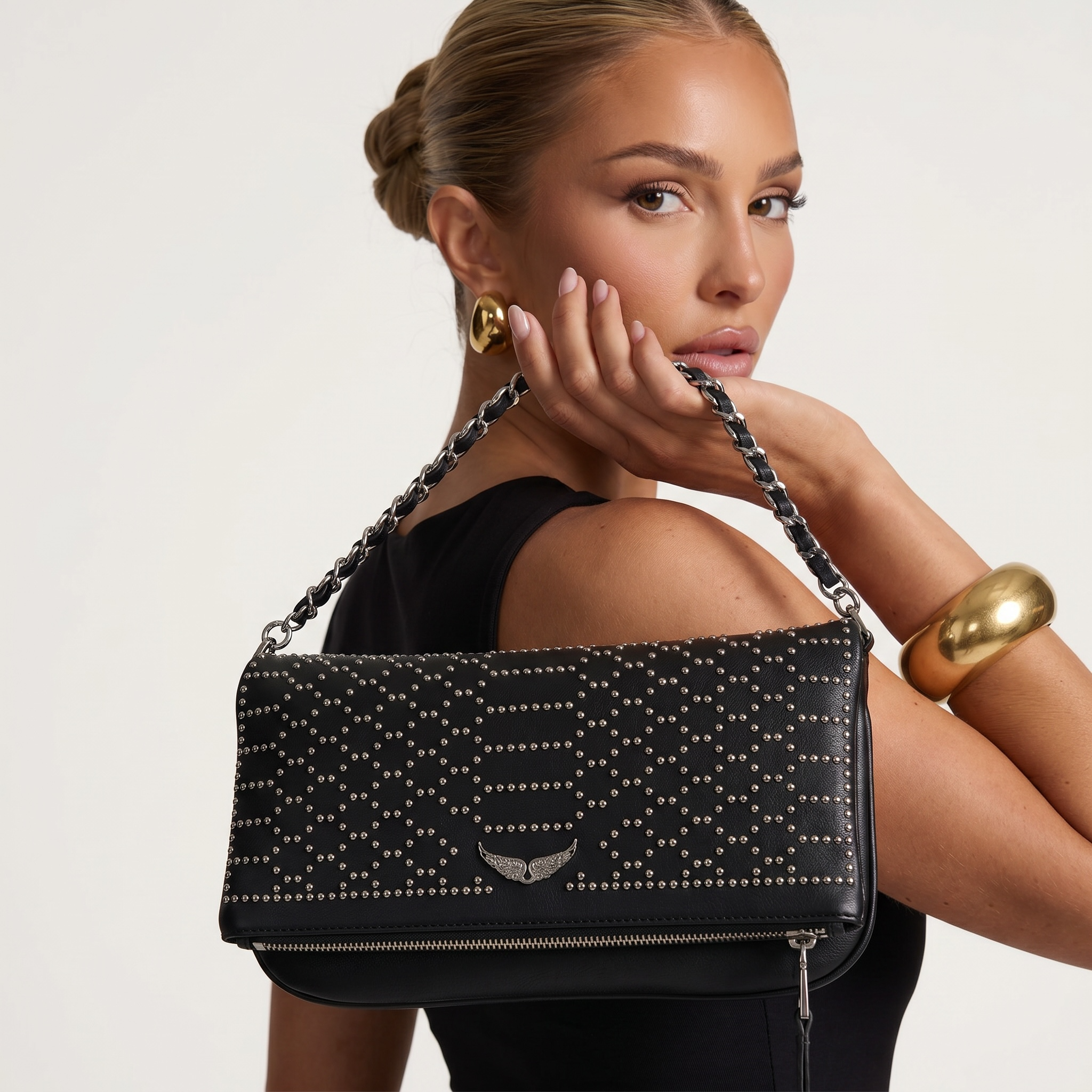 Zadig & Voltaire Black Studded Leather Shoulder Bag 🖤✨ | Iconic Parisian Glam