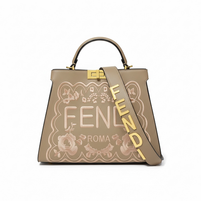 Fendi Roma Beige Embossed Handbag 🤎✨ | Elegant Designer Bag
