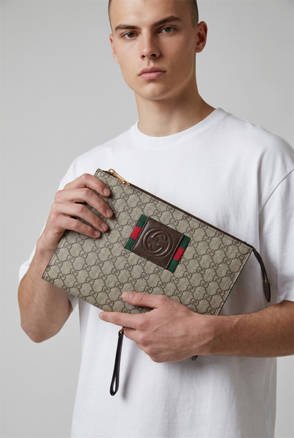 Gucci GG Supreme Web Logo Wristlet Pouch 🤎💚❤️