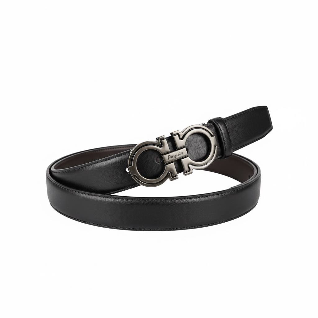 Salvatore Ferragamo Gancini Leather Belt 120cm – Matte Black Signature Buckle 🖤✨