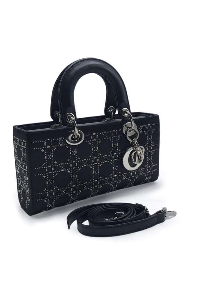 Lady Dior Mini Tote Bag in Black with Silver Accents