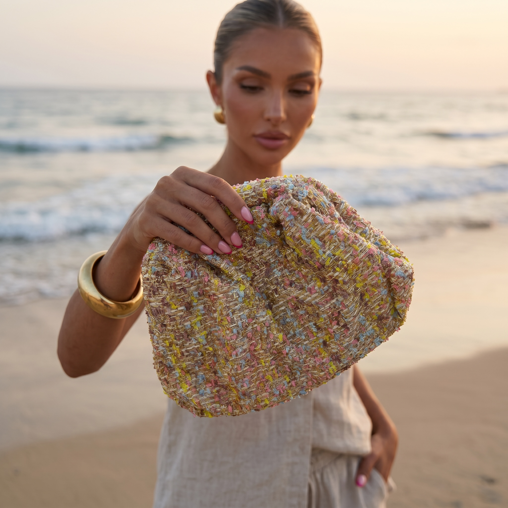 ✨ Pastel Tweed Pleated Clutch Bag ✨