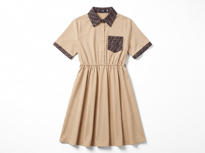 🤎 Fendi FF Monogram Collar Shirt Dress | Beige | One Size