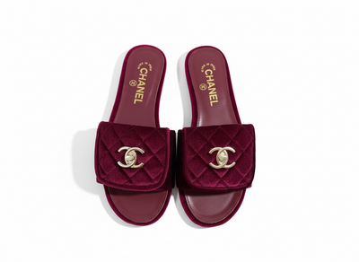 CHANEL Quilted Velvet Slides – Burgundy ❤️✨ | Luxe Comfort Icon