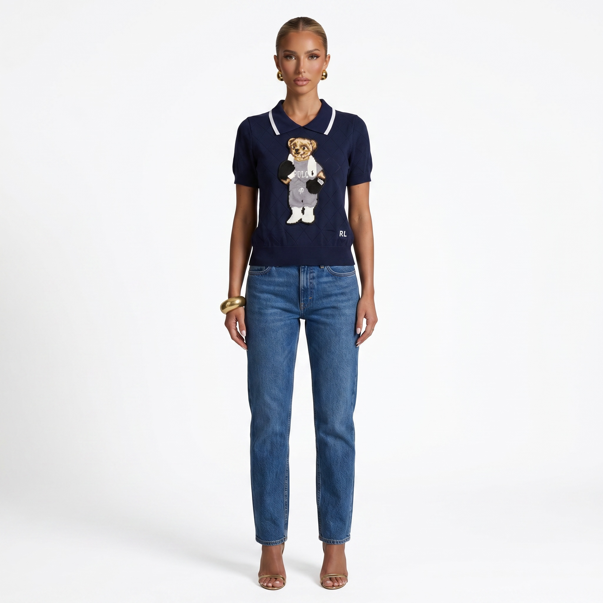 🧸 Polo Ralph Lauren Bear Knit Polo Sweater – Navy Blue Edition