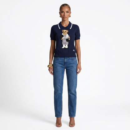 🧸 Polo Ralph Lauren Bear Knit Polo Sweater – Navy Blue Edition