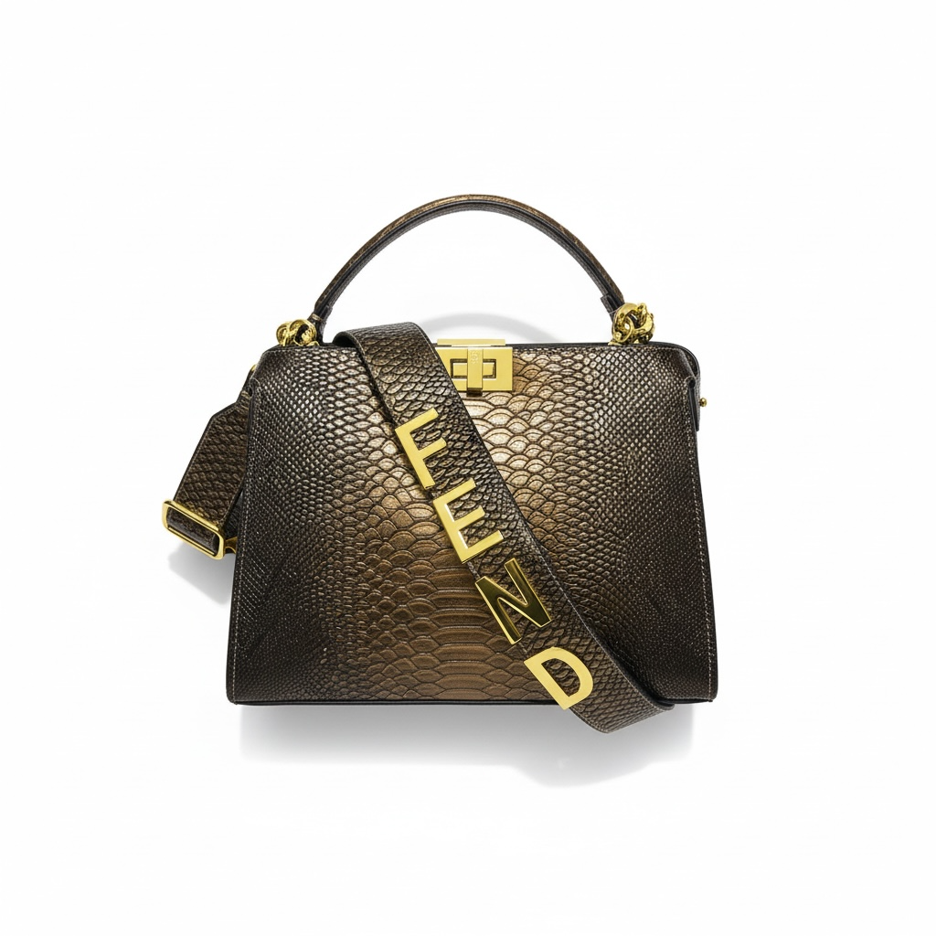 Fendi Bronze Snake-Embossed Handbag 🤎✨ | Luxury Chain Statement Bag