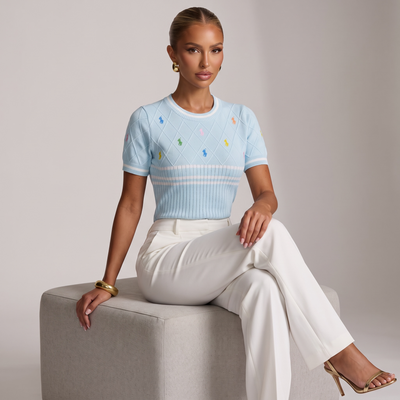 🩵 Polo Ralph Lauren Multicolor Pony Knit Top | One Size