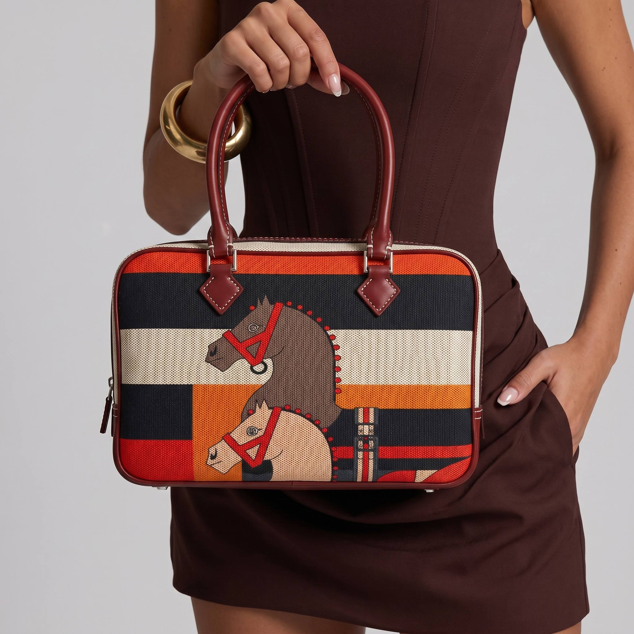 🐎 Hermès-Inspired Equestrian Canvas Top Handle Bag ✨