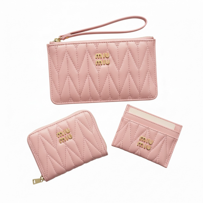 🌸 Miu Miu Blush Pink Quilted Leather Wallet & Card Holder Set ✨