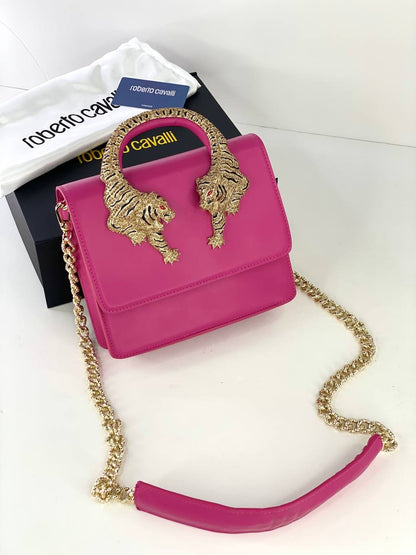 Roberto Cavalli Designer Handbag with Gold Tiger Handle