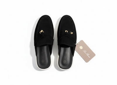 LORO PIANA Style Black Suede Slip-On Loafers 🖤✨ | Gold Detail Edition