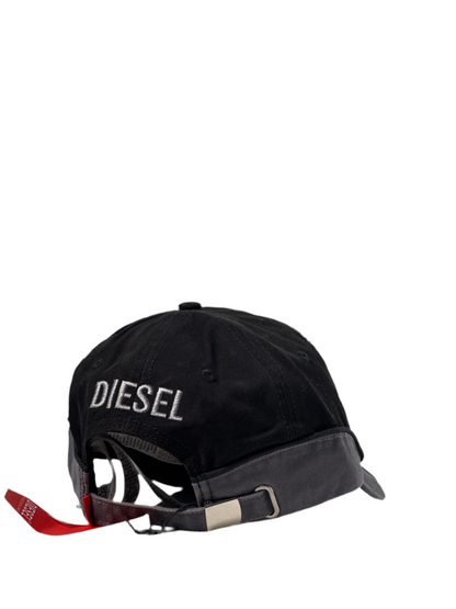 Diesel Black Two-Tone Cap – Embroidered D Logo Vintage Washed Baseball Hat