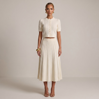 Sandro Cream Knit Two-Piece Skirt Set with Pearl Buttons 🤍✨