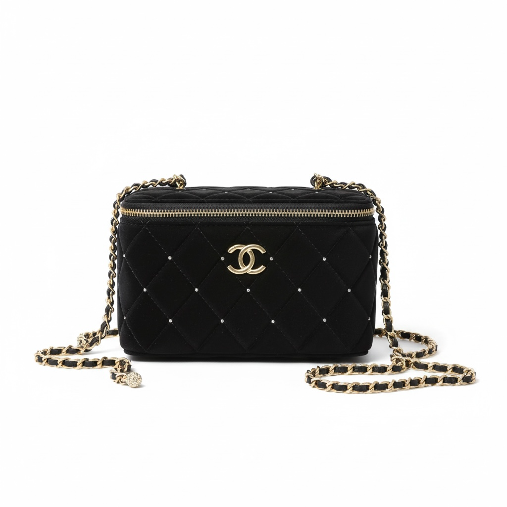 Chanel Quilted Vanity Crossbody – Black & Gold Crystal Edition ✨🖤