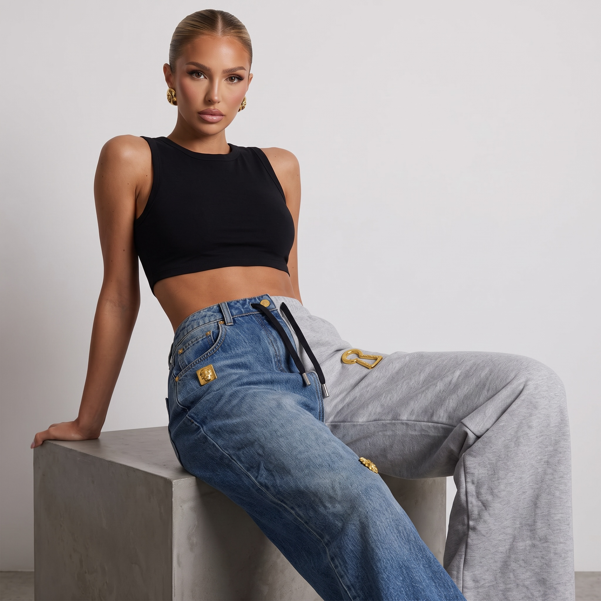 Schiaparelli Hybrid Denim & Sweatpants Wide-Leg Pants 🔑✨