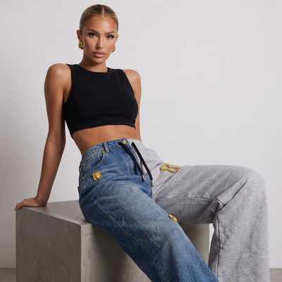 Schiaparelli Hybrid Denim & Sweatpants Wide-Leg Pants 🔑✨
