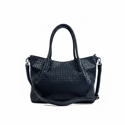 Bottega-Inspired Woven Leather Tote Bag – Midnight Navy Luxe 💙👜