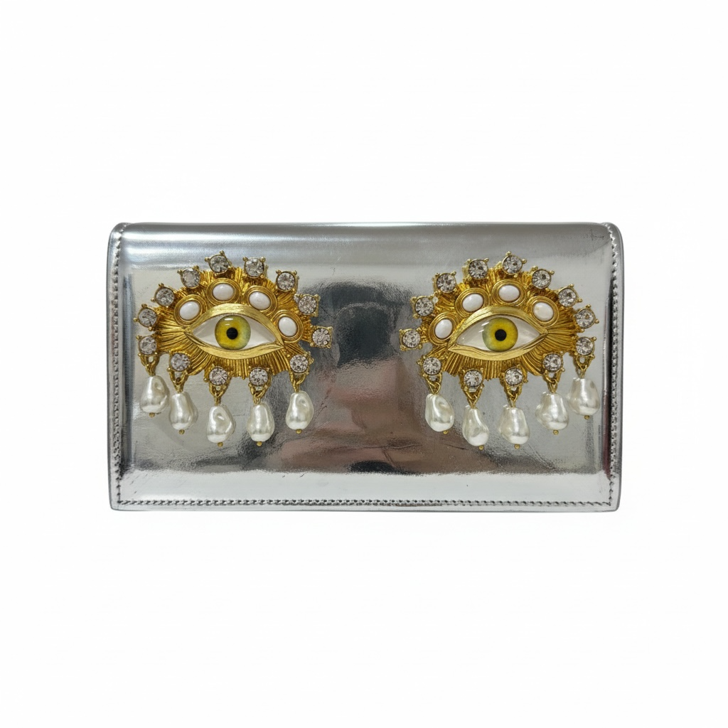 Schiaparelli Eye Embellished Metallic Clutch – Statement Art Piece 👁✨