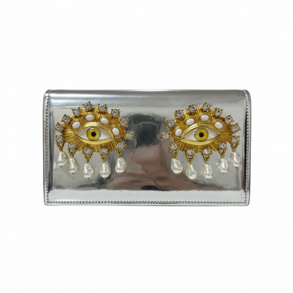 Schiaparelli Eye Embellished Metallic Clutch – Statement Art Piece 👁✨