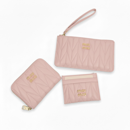 🌸 Miu Miu Blush Pink Quilted Leather Wallet & Card Holder Set ✨