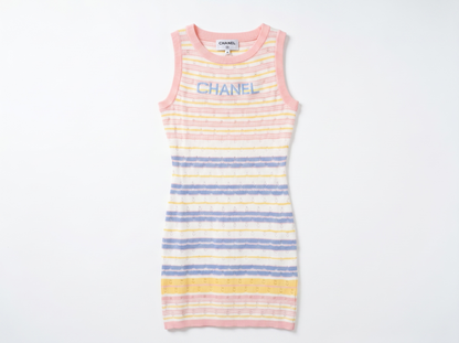 🌸 Chanel Pastel Stripe Knit Mini Dress