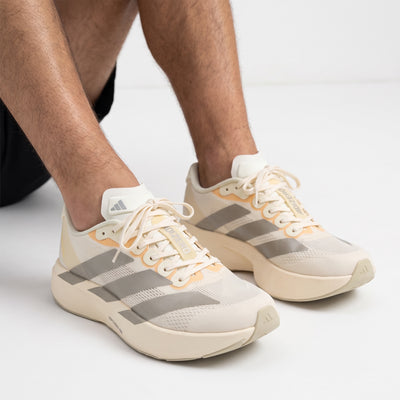 Adidas Adizero cream and grey low-top sneakers with chunky Lightstrike Pro midsole