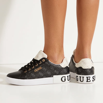 black Guess low-top sneakers with white platform and logo print