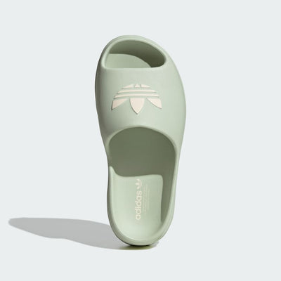 mint green adidas chunky platform slide with open toe and trefoil logo